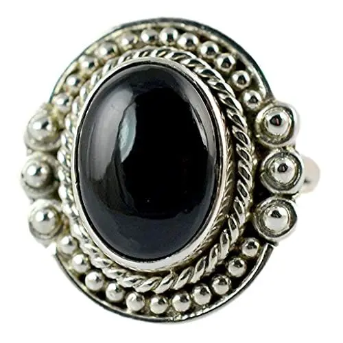 Produktbild: Navya Craft Schwarzer Onyx-Ring, handgefertigter Statement-Versprechensring aus 925er Sterlingsilber, natürlicher ovaler schwarzer Onyx-Edelstein, Boho-Schmuck, Juli-Geburtsstein, Geschenk für Sie