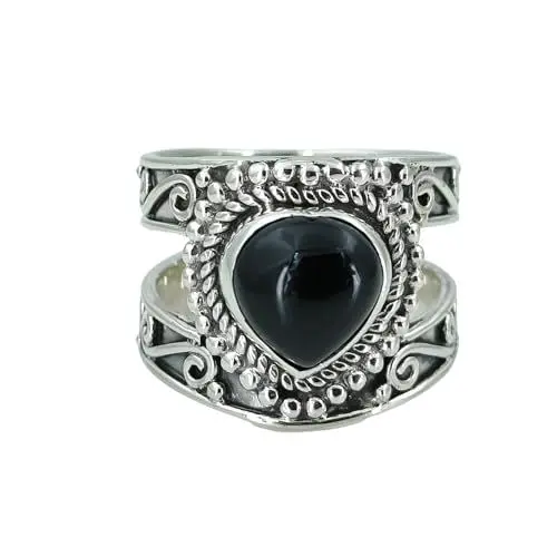 Produktbild: Navya Craft Schwarzer Onyx-Silberring, Größe 16,0 | Handgefertigter Statement-Versprechensring aus 925er Sterlingsilber | Natürlicher Edelstein Boho Schmuck | Geburtsstein Juli | Geschenk für Sie