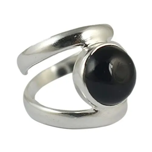 Produktbild: Navya Craft Silberring mit schwarzem Onyxstein, 925 Sterling Silber Handgefertigter Statement-Versprechensring für Frauen, Natürlicher Edelstein Boho Schmuck, Geburtsstein Juli, Geschenk für Sie