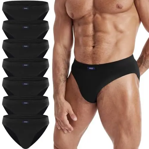 Produktbild: NAWOBAM 7er Pack Slip Herren 100% Baumwolle Unterhosen Männer Unterwäsche Sport Basic Schwarz L