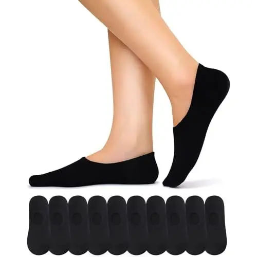 Produktbild: NAWOBAM Sneaker Socken 10 Paar Damen Herren 39-42 Füßlinge Atmungsaktiv No Show mit Silikonpad Füsslinge Schwarz