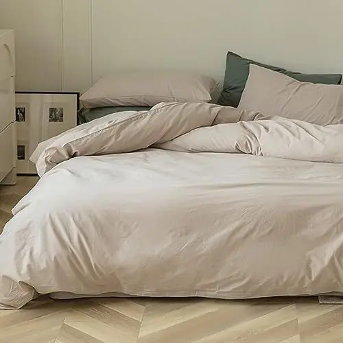 Produktbild: Nayoroom Bettwäsche 140x200 Beige Uni Einfarbig Microfaser Bettbezug und Kissenbezug 70x90 cm mit Reißverschluss Weich und Bügelfrei