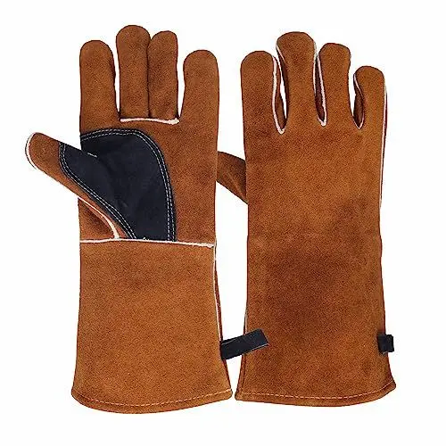 Produktbild: NBLEAGLO Kaminhandschuhe Feuerfest,Grillhandschuhe Leder Herren schweißerhandschuhe Hitzebeständig