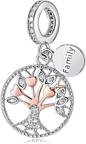 Produktbild: Nbsameng-Baum des Lebens Original Charm,Charms Anhänger Silber 925 Rosegold,Charms Anhänger Gold,Kompatibel für Pandora & Europäische Armbänder,Sterling Silber 925 mit 5A Zirkonia,Schmuckkästchen