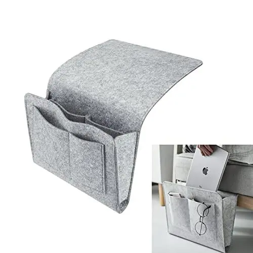 Produktbild: NC Aufbewahrungstasche für den Nachttisch, Filz, zum Aufhängen, Organizer, Tasche, rutschfest, für Bücher, Zubehör und andere kleine Dinge, geeignet für alle Arten von Betten und Sofas (dunkelgrau)
