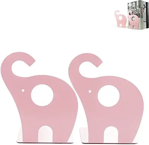 Produktbild: NC Kinder Buchstützen Elefant Kreative Kinder Eisen Bücher Briefpapier Einfache Tische Kinder Tier bookend 1 Pair 19x12 cm (Rosa)
