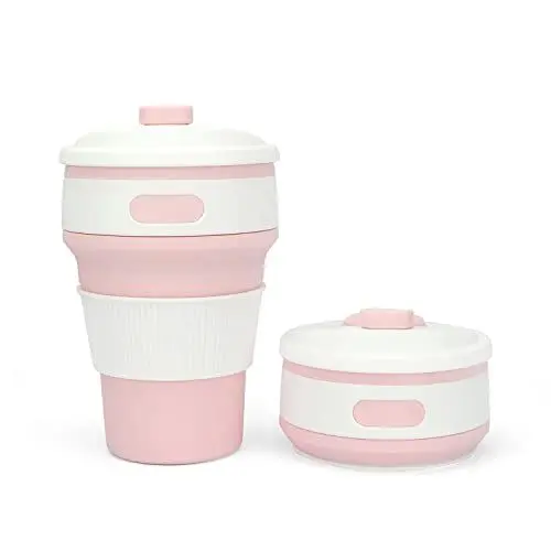 Produktbild: NCOALE Faltbarer Kaffeebecher, 350ml 12oz Coffee To Go Becher Faltbare Silikon-Becher BPA-frei, Mehrweg Coffee Cup Auslaufsicherer Travel Mug Faltbecher (Rosa)