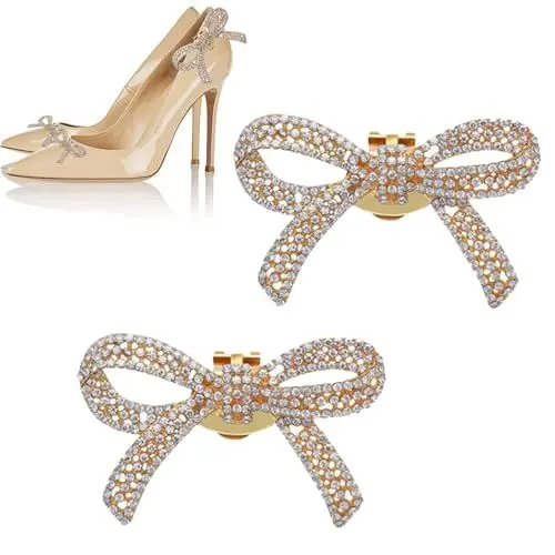 Produktbild: NCOALE Schuhschmuck, 2 Stück Hochzeit Schuhclips Damen Braut Strass Schuhanstecker Schuh Charms Schleife Clogs Stecker Schuhschnalle, Kann Zerlegen Schuh Dekorative Accessoires (Gold)