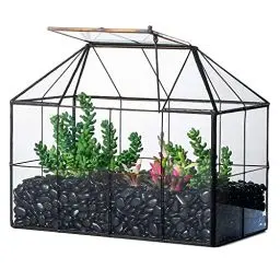 Produktbild: NCYP 25x13.5x20 cm Handmade Pflanzencontainer,Glas Geometrisch Pflanzen Terrarium, Schwarzes Gitter Haus-Form Gewächshaus Blumentopf, modernes Tischaufsatz (ohne Pflanzen)