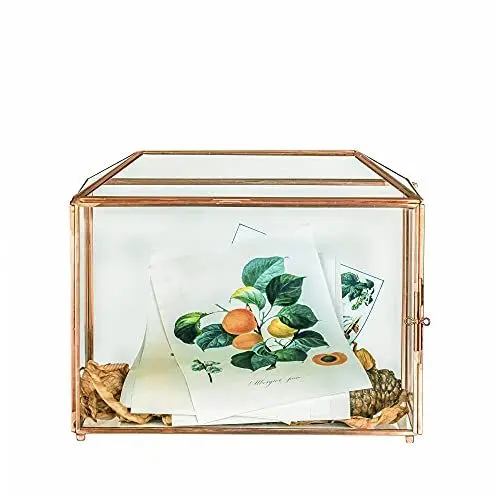 Produktbild: NCYP 26 cm große, roségoldene geometrische Glaskarten-Box mit Schlitz und Herzschloss,Terrarium-Pflanzgefäß für Hochzeitsempfang, große, einfache Partydekoration (nur Glasbox)
