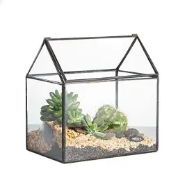 Produktbild: NCYP 15,5x11x16 cm Kleines Geometrisches Terrarium, Haus-Form, Glas, schließbar, Gewächshäuschen für Sukkulenten Moos Farn, mit Klappdeckel (ohne Pflanzen)