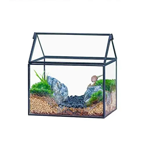 Produktbild: NCYP Schwarzes Kleines Glas Terrarium mit Deckel, 15,5x11x16 cm Handmade Pflanzencontainer, Handgefertigt Hausform, Geometrische Garten Blumentopf (Ohne Pflanzen,Nicht wasserdicht)