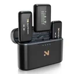 Produktbild: NearStream AWM20T Lavalier Mikrofon Wireless mit Geräuschunterdrückung/Anzeige, 200m Übertragung/7H Laufzeit, Ultrakompaktes Dual-Kanal Ansteckmikrofon Kabellos für Kamera/Handy/PC Streaming/Vlogging