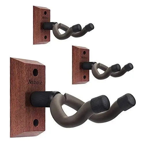 Produktbild: Neboic 3 Stück Gitarren Wandhalterung, Gitarren-Aufhänger, Gitarrenständer mit weich gepolstertem Gitarrenhalter, Hartholzbasis, Gitarrenhaken für alle Gitarren, Akustik-, Klassik-, Elektro-