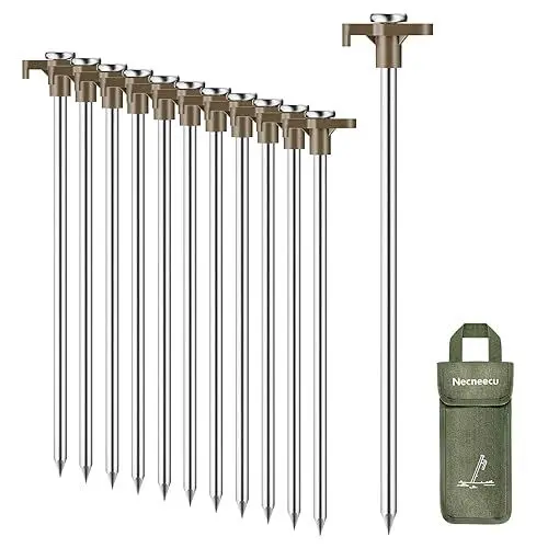 Produktbild: Necneecu 12 Zeltheringe pro Packung, leicht und langlebig, kommt mit Aufbewahrungstasche, leicht zu tragen im Freien, geeignet für Outdoor-Wandern, Camping (18 Pcs)