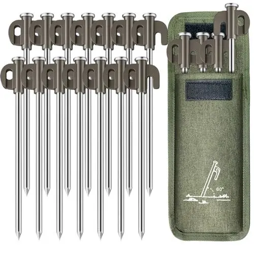 Produktbild: Necneecu 14 Stück Packung Aluminium-Zeltheringe, robuste Outdoor-Camping-Zeltheringe, rost- und korrosionsbeständig, geeignet für Garten, Camping, Outdoor-Wandern, Angeln und Camping-Zelte.
