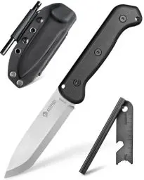 Produktbild: NedFoss BERGLÖWE Outdoor Messer, 11.5 cm Full Tang D2 Stahl Survival-Messer mit G10 Griff & Skandi Schliff, Bushcraft Messer mit Feuerstahl & Kydexholster, Jagdmesser 42a konform designed in Germany