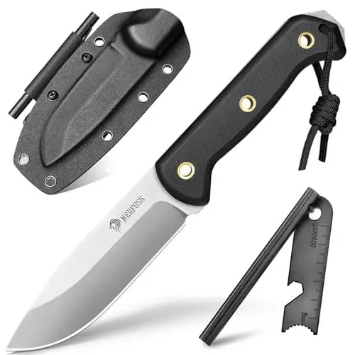 Produktbild: NedFoss SEAL Outdoor Messer, 11cm Full Tang Survival-Messer mit G10 Griff, Scharfe Bushcraft Messer mit Kydex Scheide, Jagdmesser 42a konform mit Feuerstahl