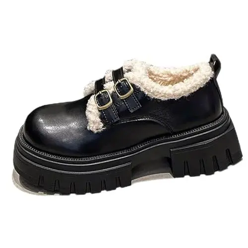 Produktbild: NeelyRisey Warm Chunky Loafer for Damen Plattform Bequem Schuhe Winter Oxfords