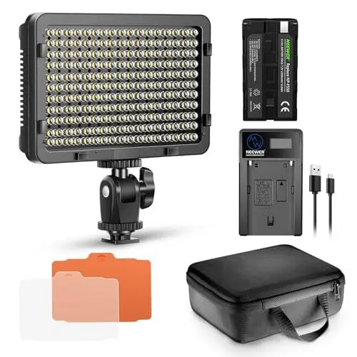 Produktbild: NEEWER 176 LED Videoleuchte Set: Dimmbare Videolicht Panel, Streaming Licht mit 2200mAh Li-Ion Akku, Key Light mit USB Ladegerät und Tragetasche für Produkt und Portrait Beleuchtung Kamera Fotografie