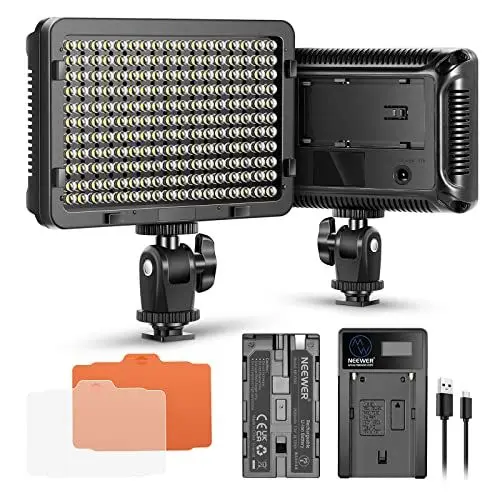 Produktbild: NEEWER 176 LED Videoleuchte Streaming Licht 5600K Kamera Videolicht Panel mit 2200mAh Akku und USB Ladegerät Key Light für Canon Nikon Pentax Panasonic Sony usw. DSLR Kamera Fotografie