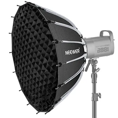 Produktbild: NEEWER 26Zoll/65cm Parabolic Softbox Quick Setup Quick Folding, mit Diffusoren/Wabengitter/Tasche, kompatibel mit Aputure 120d Light Dome Godox sl60w NEEWER RGB CB60 und Anderen Bowens Mount Lights