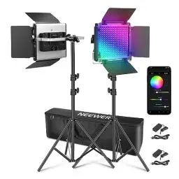 Produktbild: NEEWER 2X Verbesserte 660 PRO II 50W RGB LED Videoleuchte Panel Set Stative Ständer mit App Steuerung Videolicht 360° Vollfarbe Video Fotolicht/CRI97+/3200K~5600K Studio Dauerlicht Fotografie Film