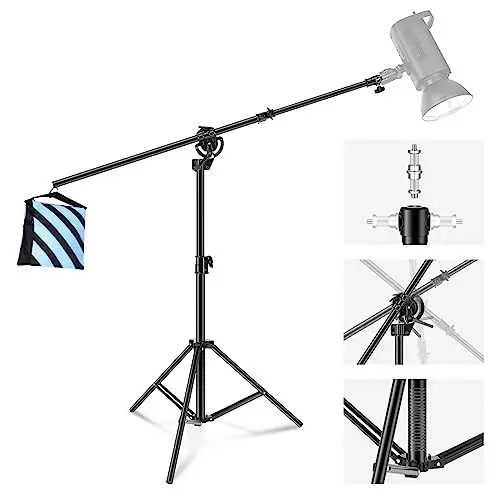 Produktbild: NEEWER 2-in-1-Foto-Lichtstativ, 9.7ft Schwerlast Stativ aus Aluminiumlegierung mit 3.8ft Auslegeram und leerem Sandsack für Videolicht, Blitz, Reflektor, Softbox für Studio-Foto-Videoaufnahmen