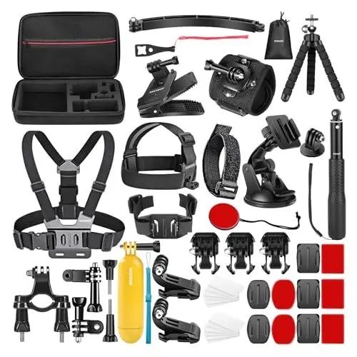 Produktbild: NEEWER 50 in 1 Action Kamera Zubehör Set Kompatibel mit GoPro Hero 12 11 10 9 DJI OSMO 4 3 2 Insta360 X3 X2 GO 3 SJCAM DBPOWER AKASO VicTsing APEMAN WiMiUS QUMOX Lightdow Campark Sony Sports DV usw