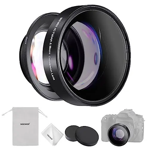 Produktbild: NEEWER 58mm 0.43X HD 2 in 1 Fisheye & Makro Objektiv, Weitwinkel Fisheye Objektiv mit 18mm Brennweite Kompatibel mit Canon EOS T7 T8i R7 R10 R50 Nikon D3500 D7500 D3400 D850 Fujiflim X-T5 T4, LS-20
