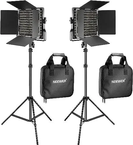 Produktbild: NEEWER 660 LED Videolicht Panel 2 Set mit Stativ: (2) Bi Farbe CRI96+ LED Videoleuchte Fotolicht mit Barndoor, (2) 75