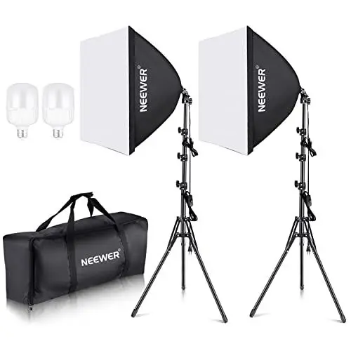 Produktbild: NEEWER 700W Äquivalent Softbox Beleuchtung Set, 2Pack 5500K CFL Beleuchtung Glühbirnen, 24x24 Zoll Softboxen mit E26 Sockel, Fotografie kontinuierliche Beleuchtung Set Fotostudio Ausrüstung