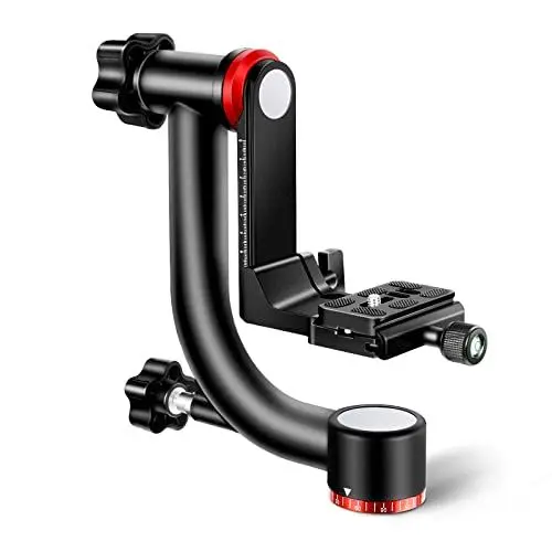 Produktbild: NEEWER Gimbal Stativkopf Professionelle Hochleistungs Aluminiumlegierung mit Arca Schnellwechselplatte, GM101 unterstützt reibungslosere 360 Grad Panoramaaufnahmen für DSLR Kameras bis zu 13,6kg