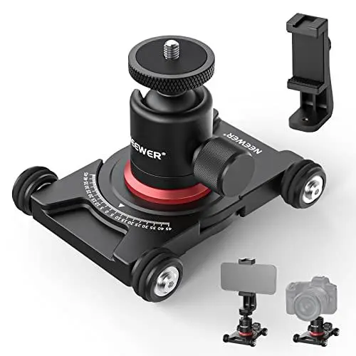 Produktbild: NEEWER Kamera Slider Dolly mit Kugelkopf und Telefonklemme, 4 rädriger Tisch Dolly mit 360° Panorama, kompatibel mit spiegelloser Kamera Mini Camcordern GoPro iPhone und Android Mobiltelefonen, SD001