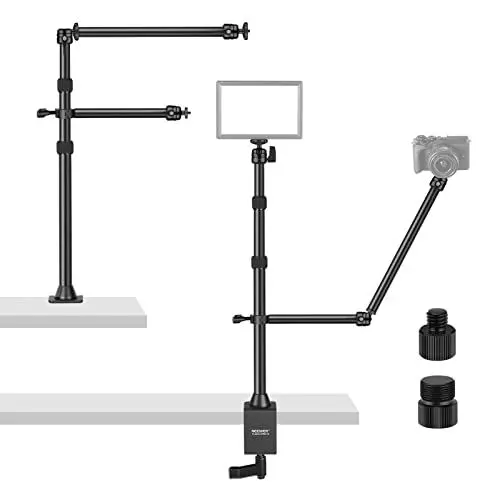 Produktbild: NEEWER Kamera Tischständer mit 2 zusätzlichen Haltearmen, Overhead Kamerahalterung Tischplatte C Clamp 360° schwenkbare Kugelköpfe für DSLR, Webcam, Fotografie, Videografie, Live Streaming, Zoomanrufe