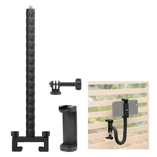 Produktbild: NEEWER Kamera Zaun Montage Set für Live Streaming Fence Zaun Klammer Halterung mit flexiblem Arm Handy Halterung Action Kamera Adapter kompatibel mit iPhone GoPro Max 360 Mevo Start Pocket Radar PA029