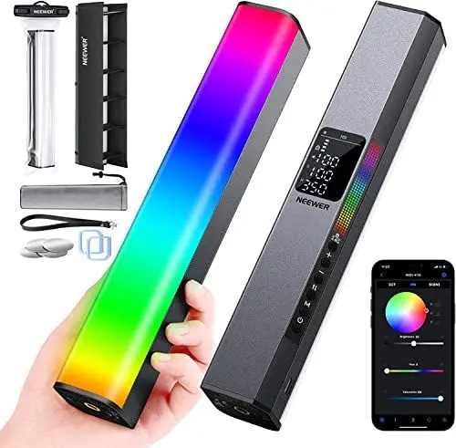 Produktbild: NEEWER LED Videoleuchte RGB Lichtstab,Touch Bar & APP Steuerung,Magnetisches RGB Handlichtstab, 3200K~5600K CRI98+ Vollfarbiges LED Licht mit 6400mAh Akku,Led Leuchtstab mit 17 Szenen, RGB1(Silber)