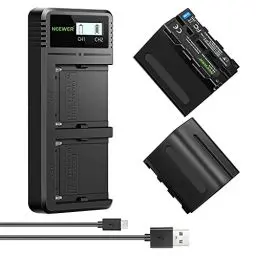 Produktbild: NEEWER Ladegerät Dual USB mit 2Stk 6600mAh Ersatzakkus NP-F970, Schnellladegerät kompatibel mit Sony NP-F970 F960 F950 F770 F750 F570 F550, Handycam und NEEWER LED Licht, Monitor, motorisiertem Slider