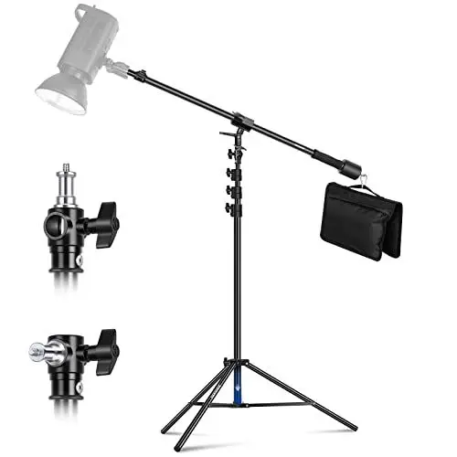 Produktbild: NEEWER Luftgepolstertes Aluminium Lichtstativ, 3m verstellbares Fotostativ mit Galgenarm, Gegengewicht, Sandsack, 1/4