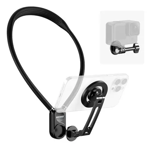 Produktbild: NEEWER Magnethalterung Neck Releaser für Action Cam Phone, freihändige Nackenhalterung Handy Halter, kompatibel mit GoPro DJI Insta360 iPhone15 Android Hals Telefonhalter für POV Vlog, schwarz, GP16