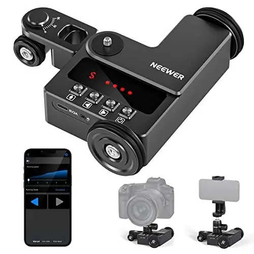 Produktbild: NEEWER Motorisierter Kamerawagen mit App Steuerung, ultraleiser Motor, kompatibel mit iPhone, Android, Smartphone, DSLR Kamera, maximale Belastung 3kg, DL200（Nur für Glatte Böden und Schreibtische）