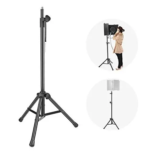 Produktbild: NEEWER NW002-1 Windschutz Stativ mit Aluminiumrohr, rutschfesten Füßen, Halterung Verstellbare Höhe 165,5cm, Ständer zur Unterstützung Einer akustischen Abschirmung im Studio (Schwarz)