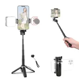Produktbild: NEEWER Selfie Stick mit abnehmbarem Bluetooth Fernauslöser, leichtes, faltbares Reisestativ für iPhone, 360° Telefonhalterung, Cold Shoe für YouTube/TikTok Vlogs Live Streamin Fotografie Schwarz, P15