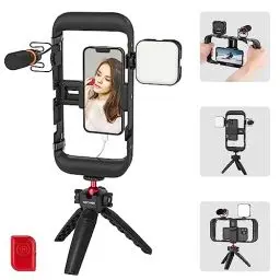 Produktbild: NEEWER Telefonstabilisator Video Rig Kit für Videoaufnahmen Vlogging, Telefonkäfig mit LED Video Licht, CM14 PRO Mini Mic, Desktop Stativ Kompatibel mit iPhone 15 Pro Max Samsung Huawei, PA004