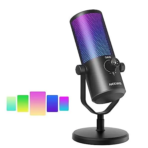 Produktbild: NEEWER USB Gaming Mikrofon mit RGB Lichteffekt, Plug & Play EIN klick Stumm, Verstärkung, für PC Mac PS4 PS5, Nieren Kondensatormikrofon für Twitch Streaming Game Podcasts, Online Chat und mehr, CM24