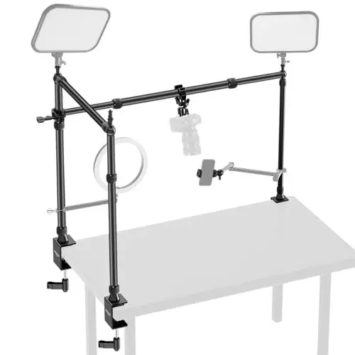 Produktbild: NEEWER Überkopf-Kamera-Halterung mit Dual-Kugelkopf, Super-Klemme/Handyhalter/C-Klemme für Desktop-Down-Aufnahmen, Metall-Multi-Geräte-Halterungsplattform für Fotografie, Live-Streaming,