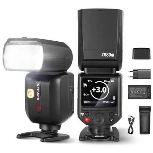 Produktbild: NEEWER Z880-S 2,4G Flash 76Ws TTL Kamera Blitzlicht Speedlite Kompatibel mit Sony, Upgraded UI, Modellierlampe TTL/M Schnellschalter TCM Taste, 1/8000s HSS 7,4V/2600mAh Akku 480 Vollle Leistung Blitze