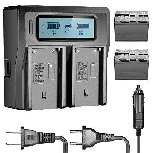 Produktbild: Neewer 6600mAh Li-ION Akku für Sony NP-F970 NP-F970 NP-F960 NP-F975 NP-F570 NP- F750 NP-F770 und LCD Dual Ladegerät, CN160 FW568 F100 F200 FW700 LED Videoleuchte/Monitor
