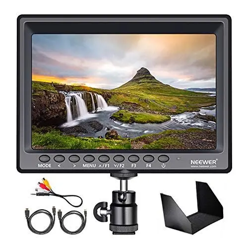Produktbild: Neewer F100 7-Zoll 1280x800 IPS Bildschirm Kamera Feldmonitor unterstützt 4k-Eingang HDMI Video für DSLR Spiegellose Kamera Sony A7S II A6500 Panasonic GH5 Canon 5D Mark IV (Batterie Nicht enthalten)