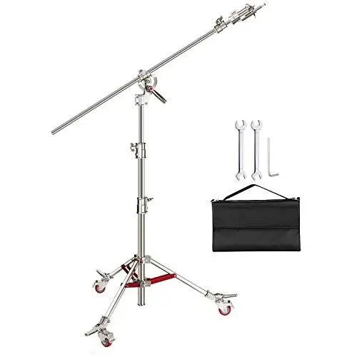 Produktbild: Neewer Pro 100% Edelstahl C Ständer Lichtständer mit Rollen max. Höhe 440 cm mit 218 cm Querstange und leerem Sandsack für Fotostudio Reflektoren Monolichtern und andere Geräte